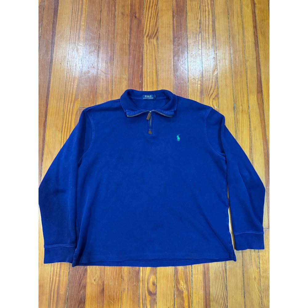 Polo Ralph Lauren Mens Quarter Zip Pullover Royal Blue Cotton Sweater Large